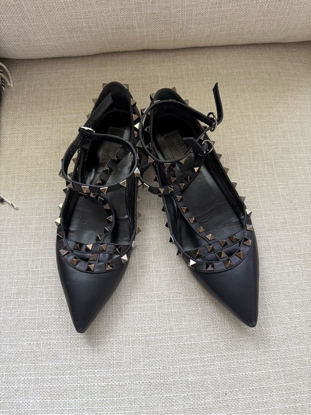 Valentino Rockstud Black on Black Cage Flats Sz 38